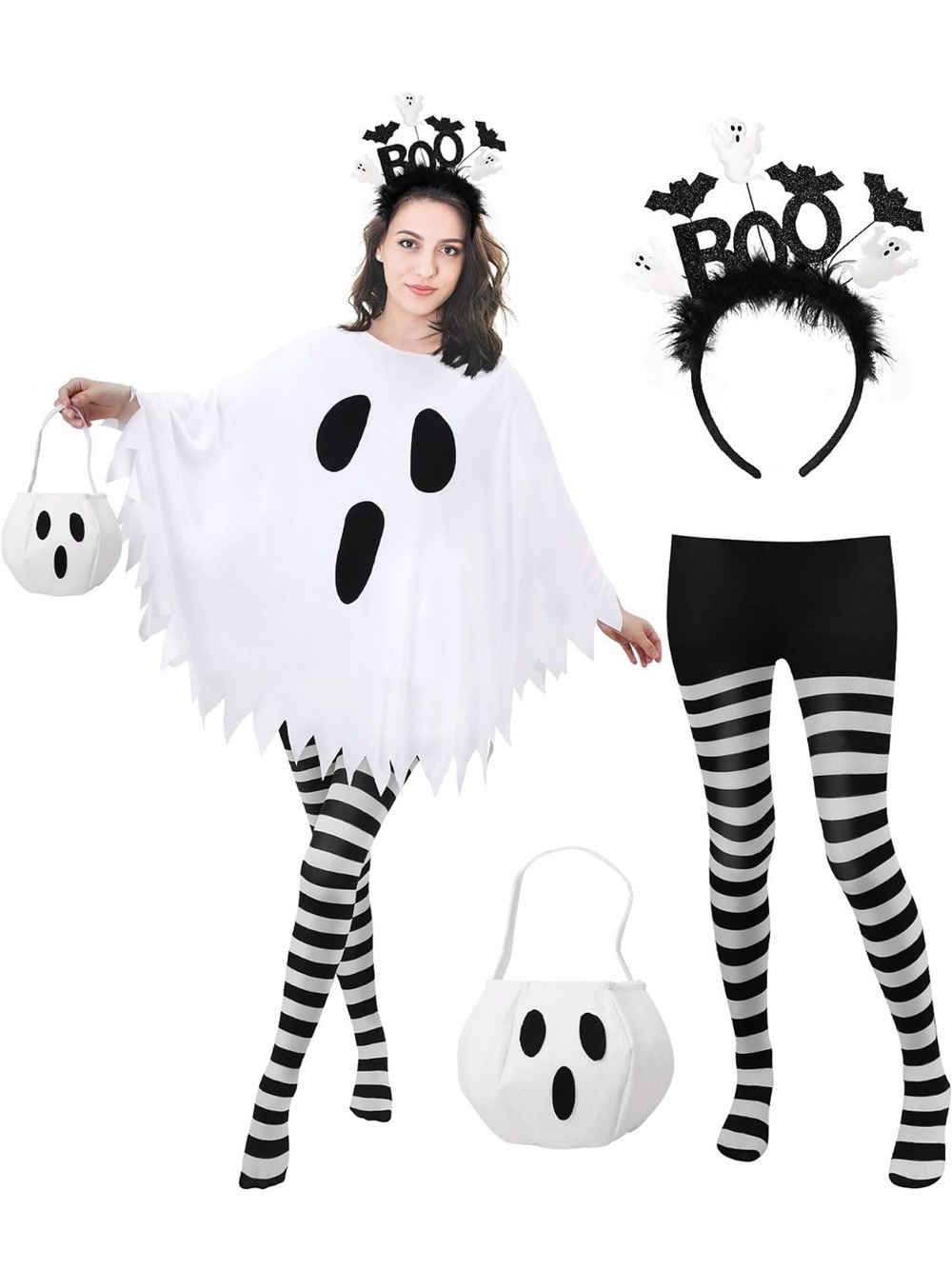 4 PCS Ghost Costume Women,Halloween Costumes for Women Adult
Ghost Poncho/Headba